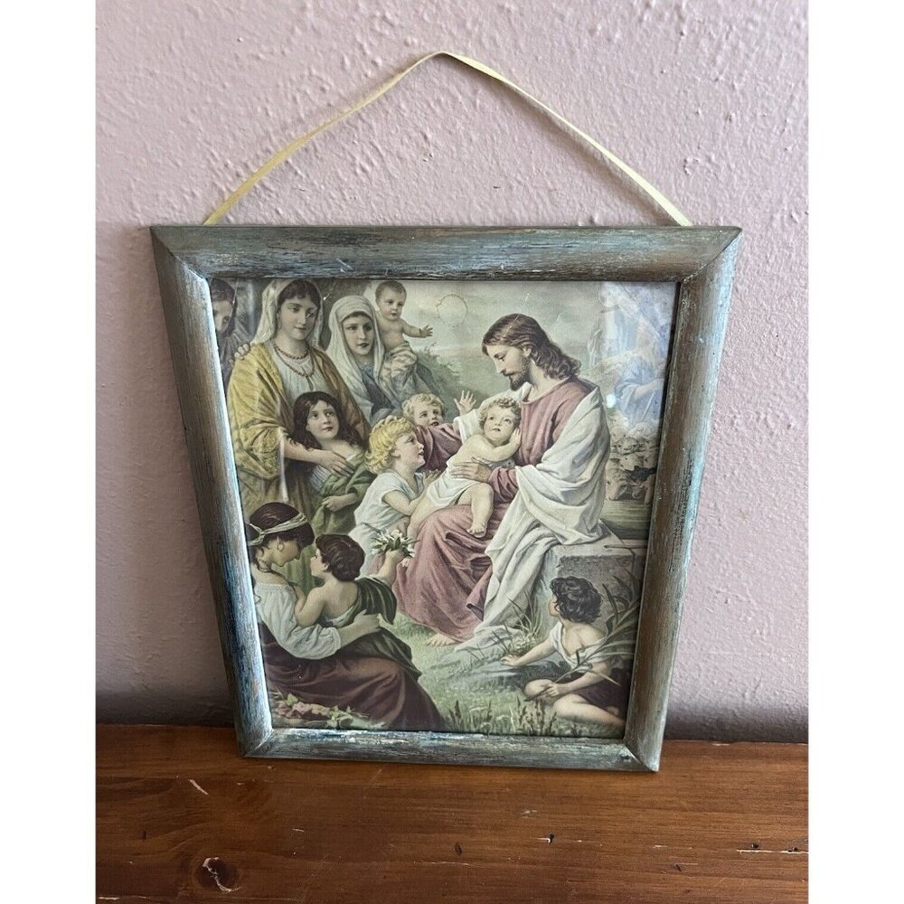 Vintage Christ Blessing the Children Print Bernhard Plockhorst/ Religious